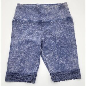 Colsie Womens XS‎ Blue Acid Wash Lace Trim Bike Shorts High Waist EUC